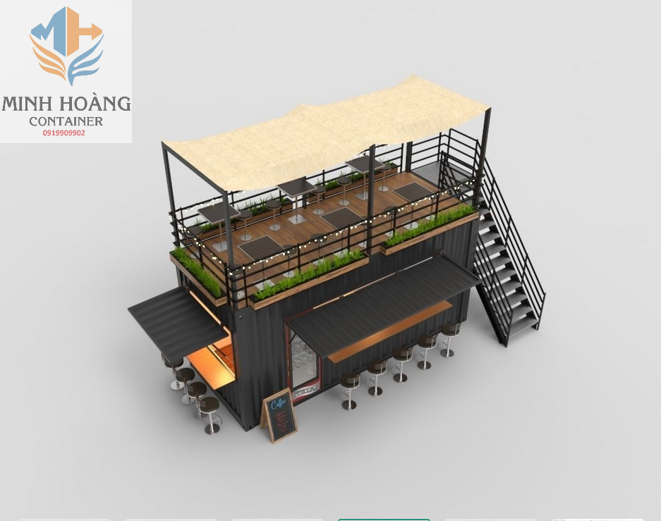 Container Cafe 20 Feet Có Mái Bạt Xếp